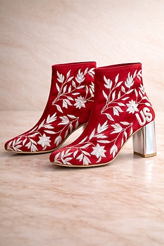 Red Satin & Foil Boots by TIESTA