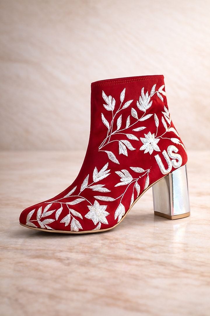 Red Satin & Foil Boots by TIESTA at Pernia's Pop Up Shop