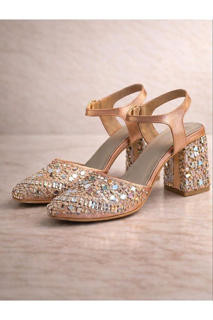 Peach Satin Heels by TIESTA at Pernia's Pop Up Shop