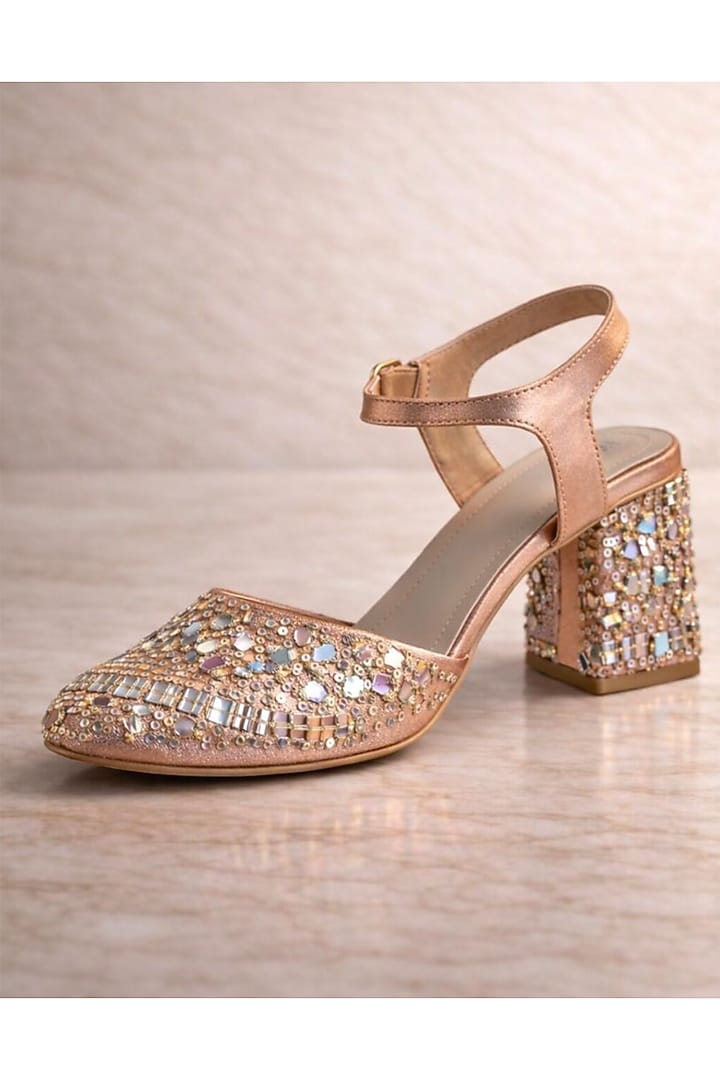 Peach Satin Heels by TIESTA at Pernia's Pop Up Shop