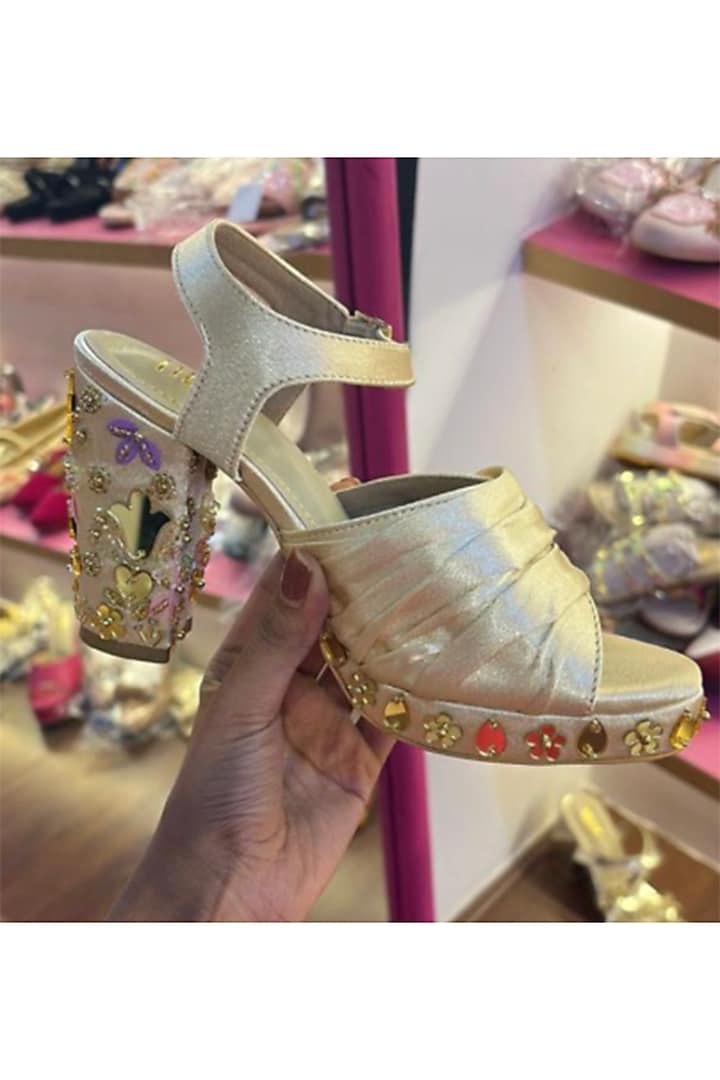 Gold Satin Heels by TIESTA at Pernia's Pop Up Shop