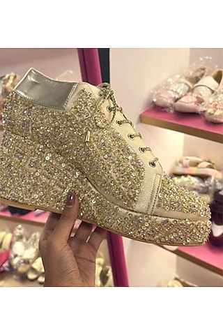 Gold Satin Sneakers by TIESTA