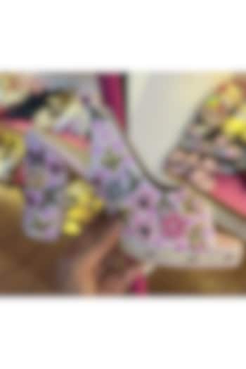 Pink Raw Silk Heels by TIESTA at Pernia's Pop Up Shop