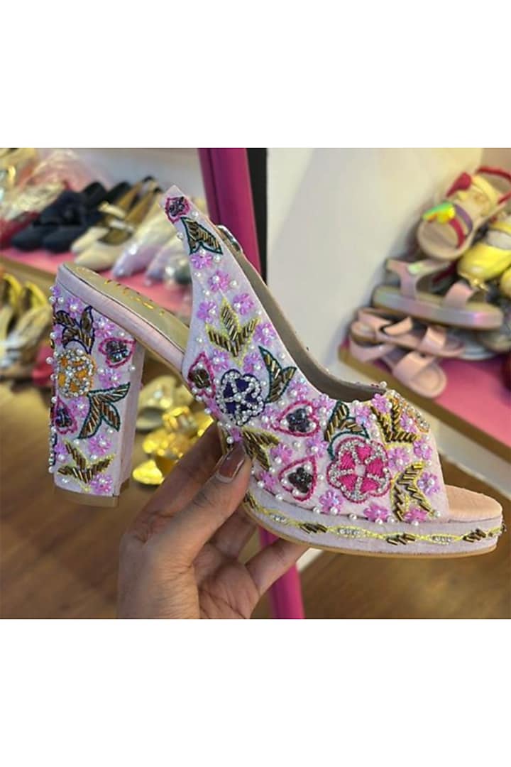 Pink Raw Silk Heels by TIESTA at Pernia's Pop Up Shop