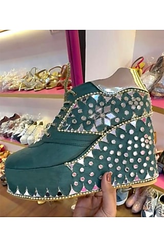 Green Raw Silk Sneakers by TIESTA