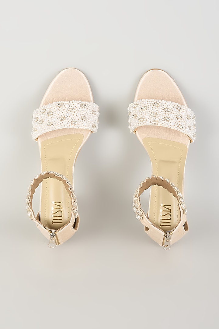 Nude Suede Leather Heels by TIESTA at Pernia's Pop Up Shop