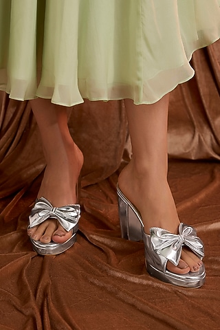 Silver Suede Leather Heels by TIESTA