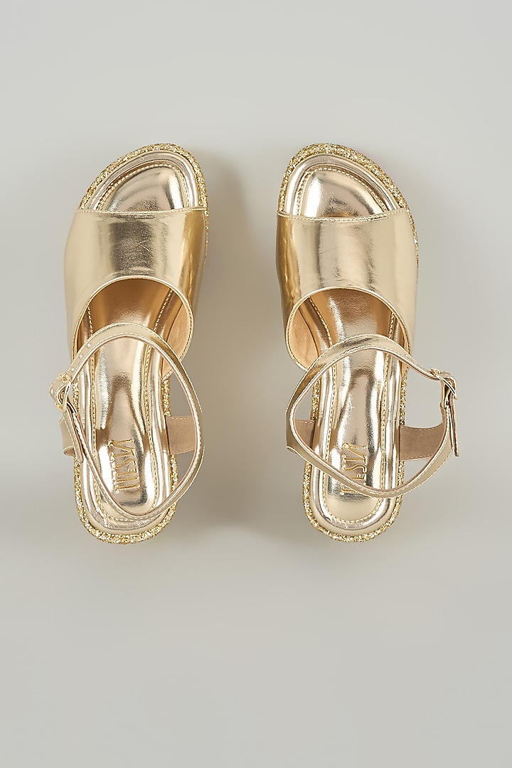 Gold Suede Leather Heels by TIESTA at Pernia's Pop Up Shop