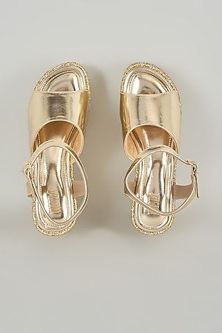 Gold Suede Leather Heels by TIESTA