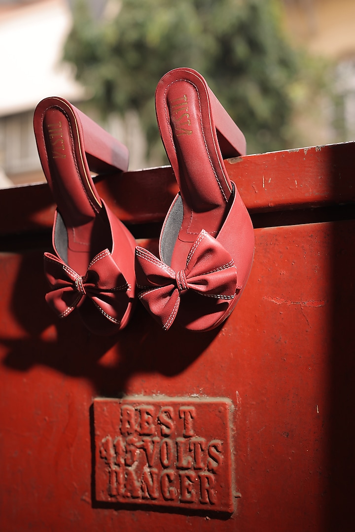 Maroon Faux Leather Heels by TIESTA at Pernia's Pop Up Shop
