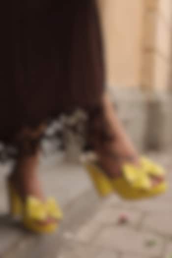 Yellow Faux Leather Heels by TIESTA at Pernia's Pop Up Shop
