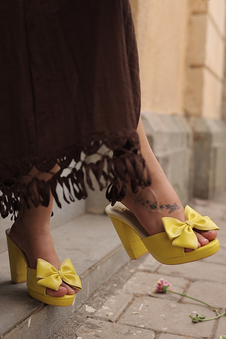 Yellow Faux Leather Heels by TIESTA at Pernia's Pop Up Shop