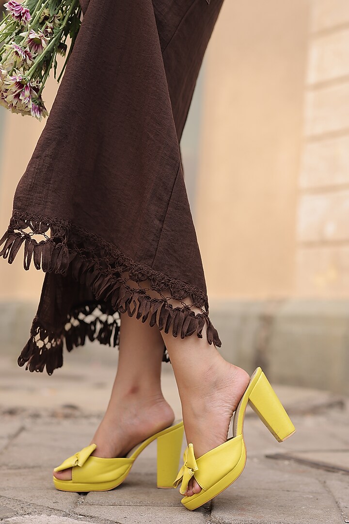 Yellow Faux Leather Heels by TIESTA at Pernia's Pop Up Shop