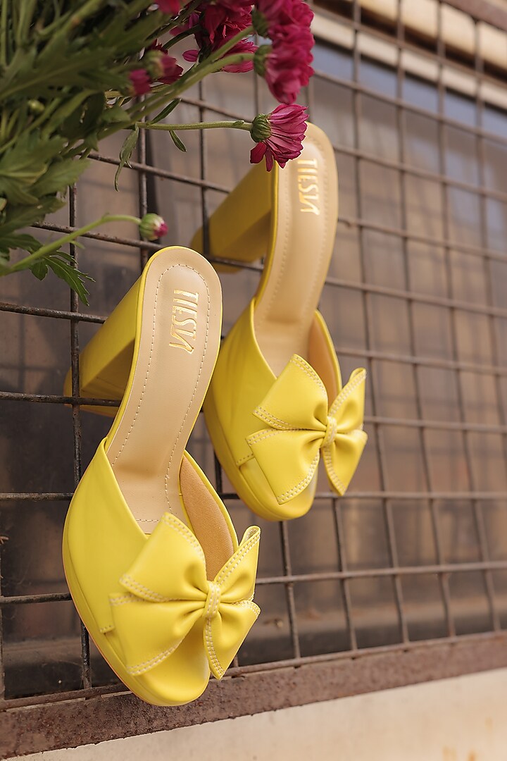 Yellow Faux Leather Heels by TIESTA at Pernia's Pop Up Shop