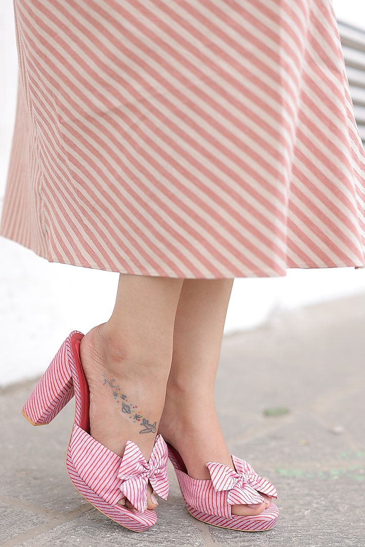 Pink & Red Faux Leather Heels by TIESTA at Pernia's Pop Up Shop