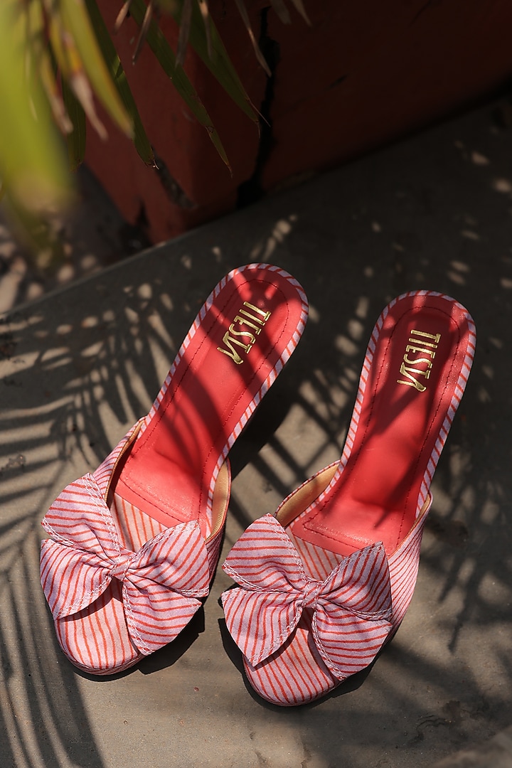 Pink & Red Faux Leather Heels by TIESTA at Pernia's Pop Up Shop
