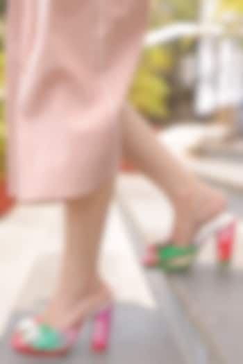 Pink & Red Faux Leather Heels by TIESTA at Pernia's Pop Up Shop