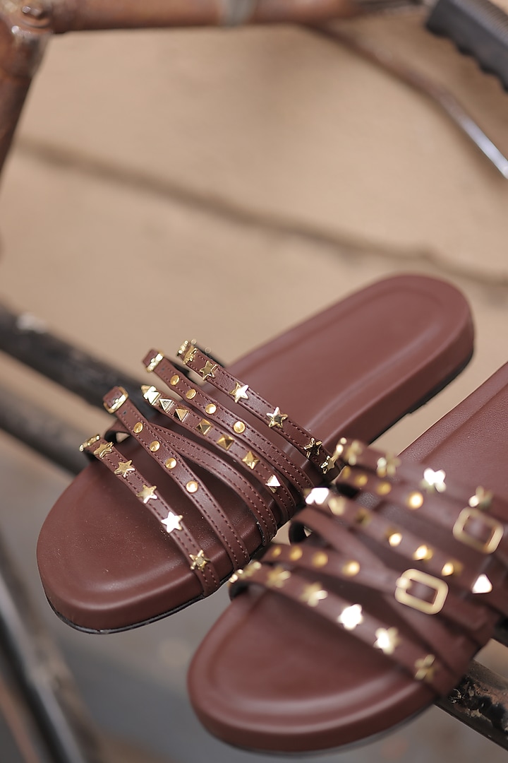 Brown Faux Leather Flats by TIESTA at Pernia's Pop Up Shop