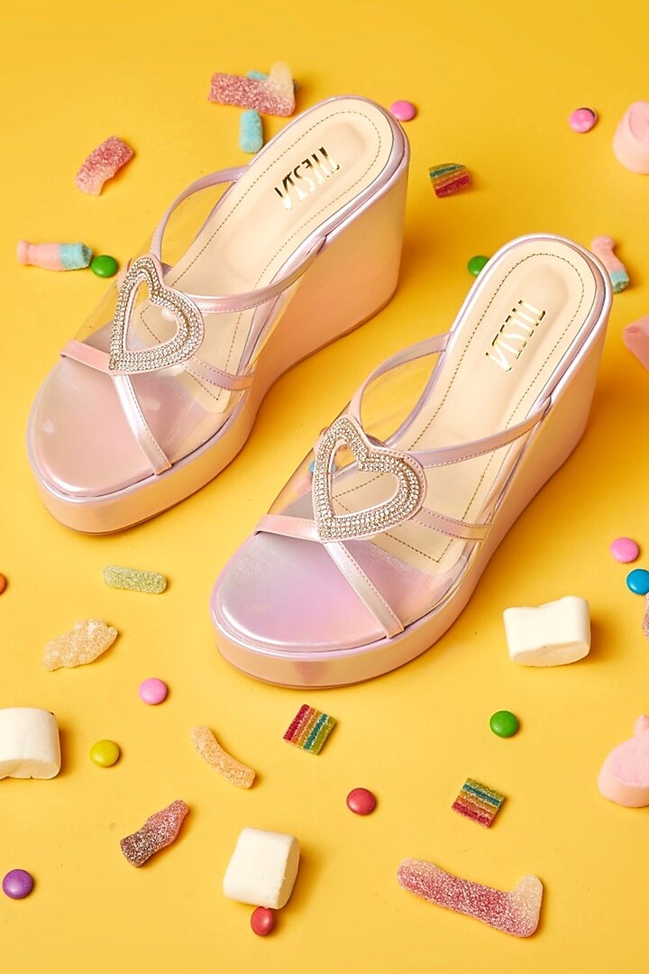Light Pink Faux Leather Wedges by TIESTA at Pernia's Pop Up Shop
