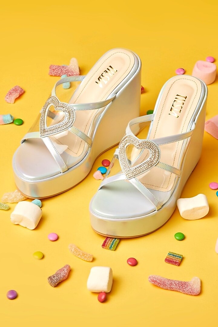 Light Blue Faux Leather Wedges by TIESTA at Pernia's Pop Up Shop