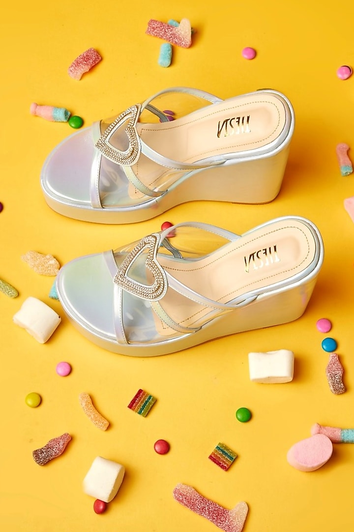 Light Blue Faux Leather Wedges by TIESTA at Pernia's Pop Up Shop