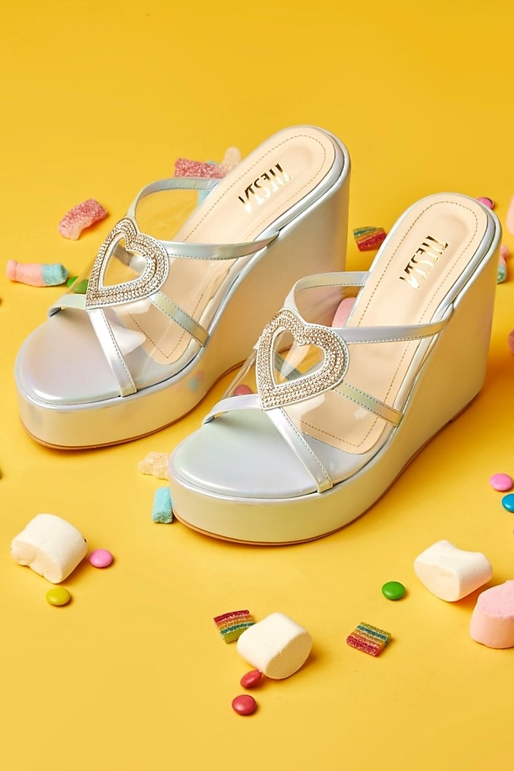 Light Blue Faux Leather Wedges by TIESTA at Pernia's Pop Up Shop