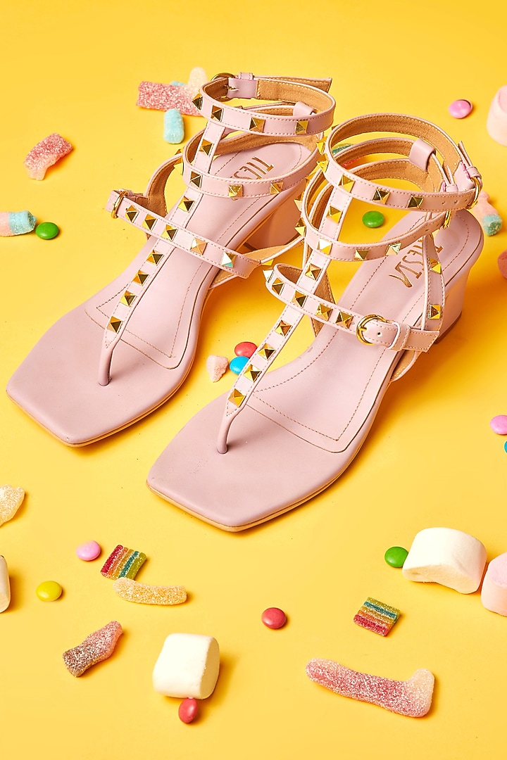 Lavender Faux Leather Block Heels by TIESTA at Pernia's Pop Up Shop