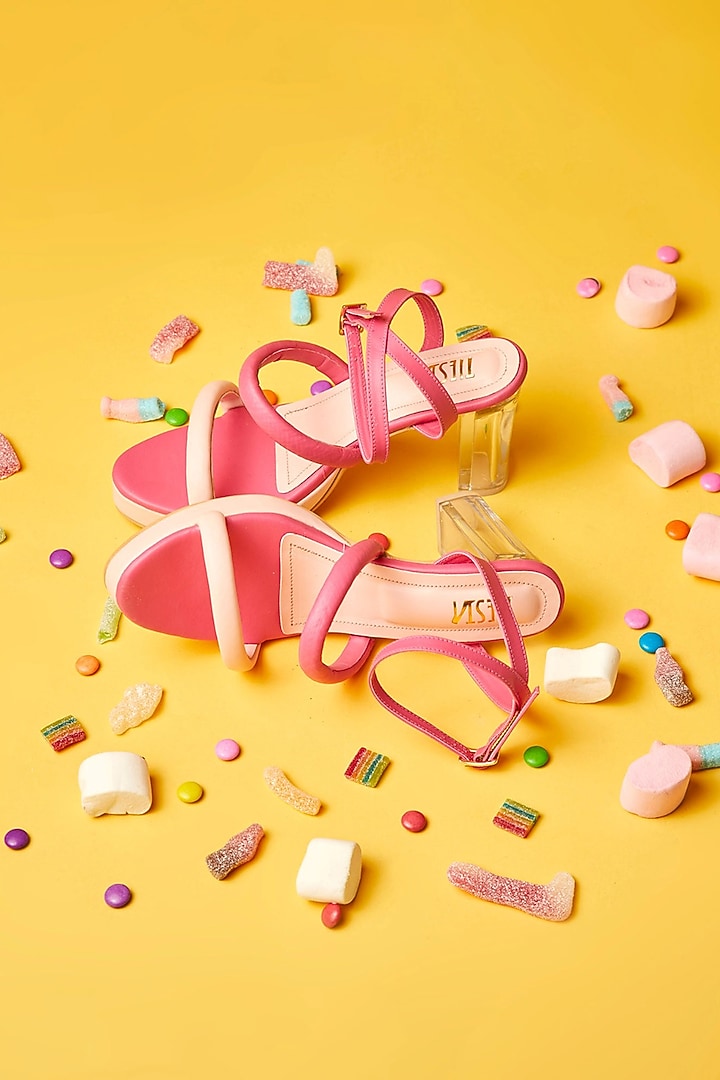 Pink Faux Leather Block Heels by TIESTA at Pernia's Pop Up Shop