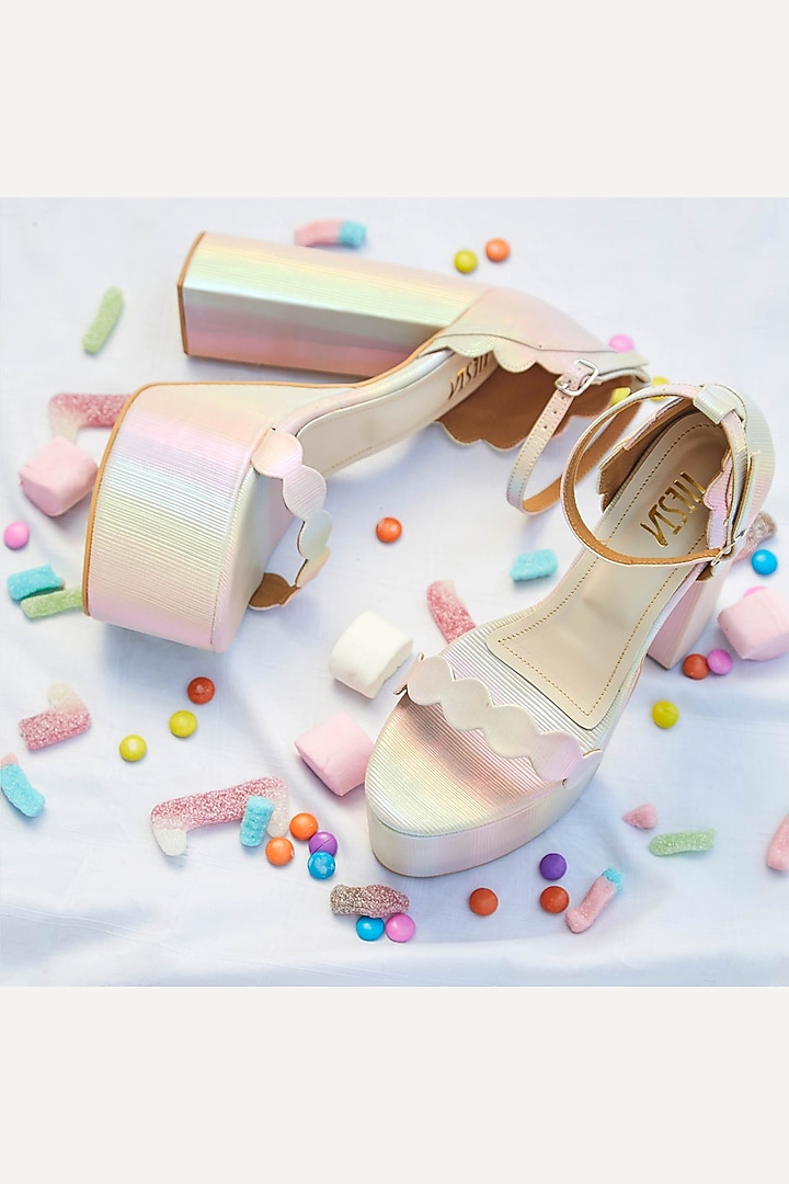 Pastel Rainbow Faux Leather Block Heels by TIESTA at Pernia's Pop Up Shop