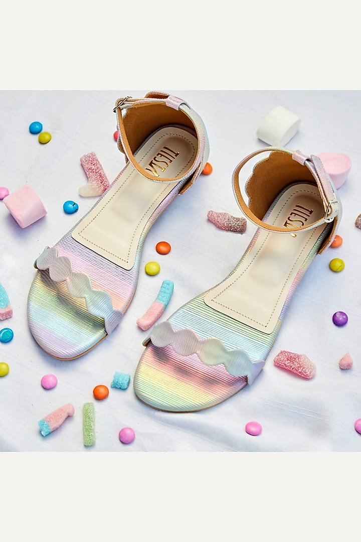 Pastel Rainbow Faux Leather Flats by TIESTA at Pernia's Pop Up Shop