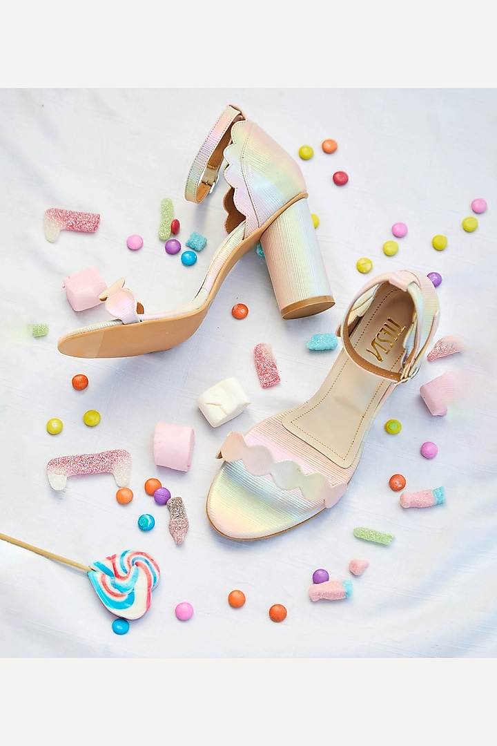 Pastel Rainbow Faux Leather Block Heels by TIESTA at Pernia's Pop Up Shop