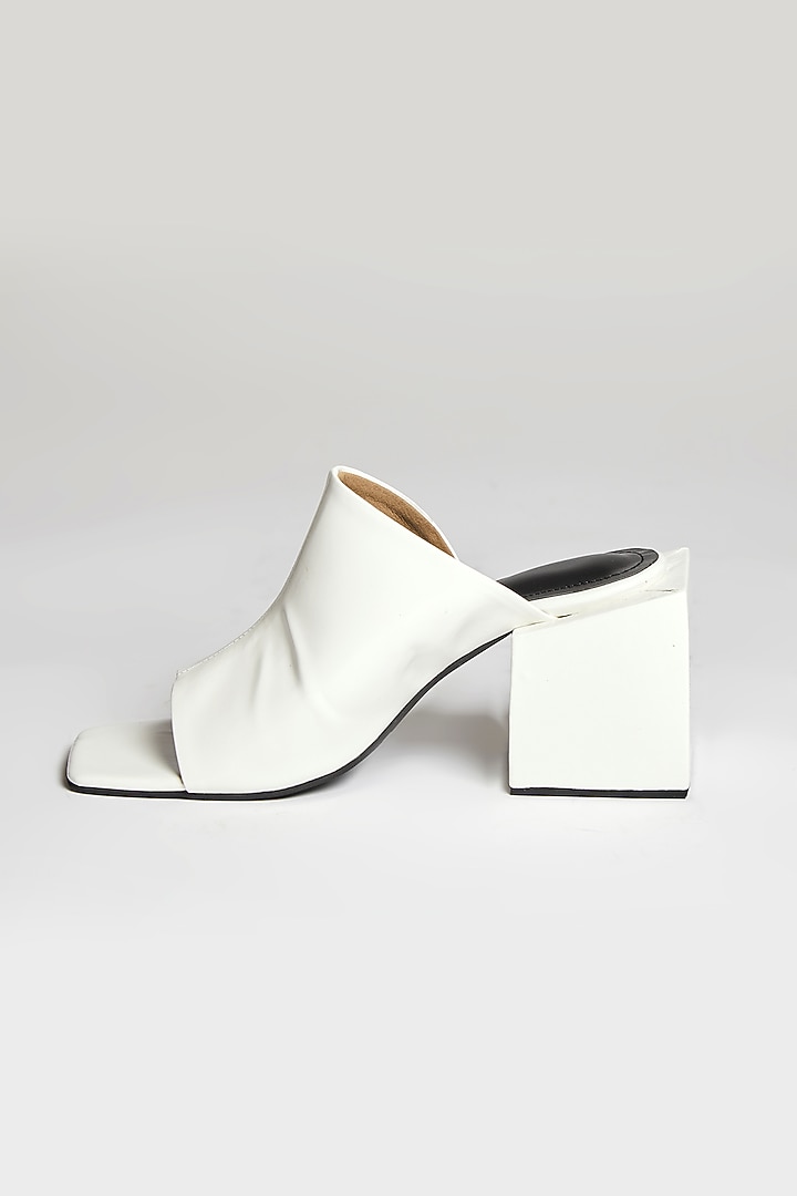 White Faux Leather Square Block Heels by TIESTA at Pernia's Pop Up Shop