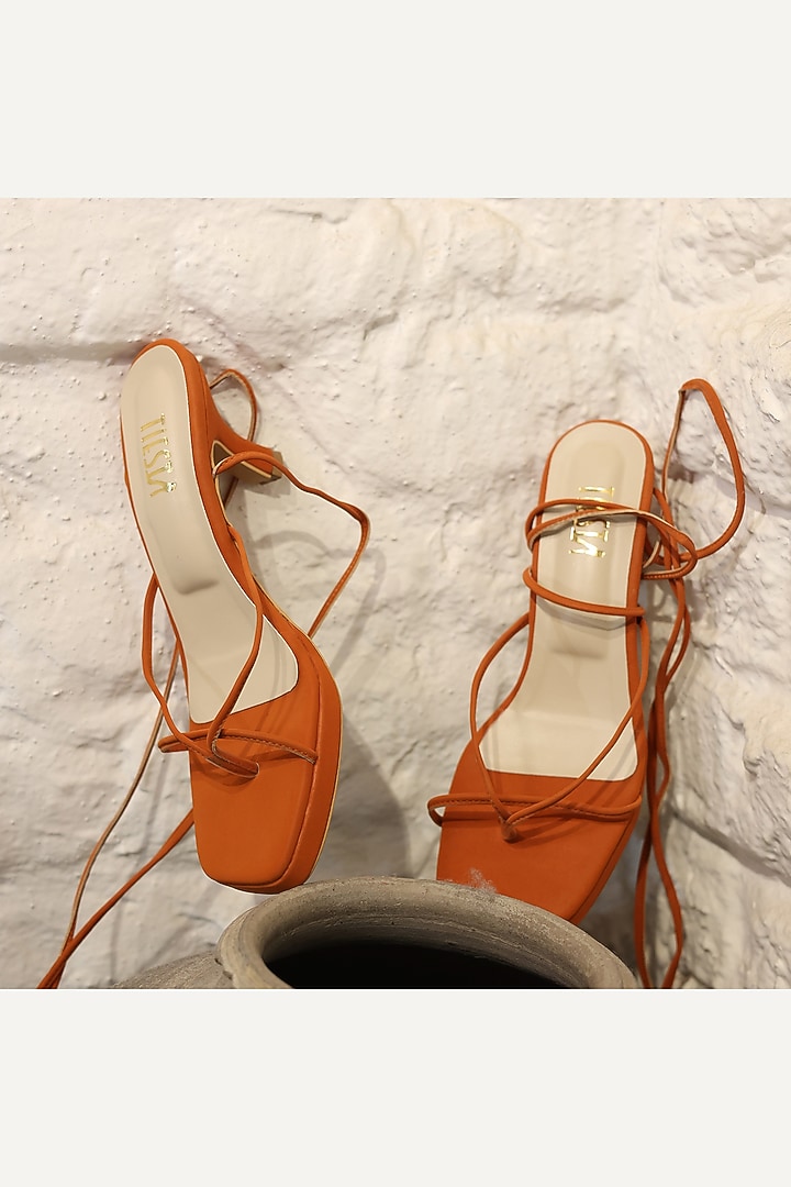 Tan Faux Leather Heels by TIESTA at Pernia's Pop Up Shop
