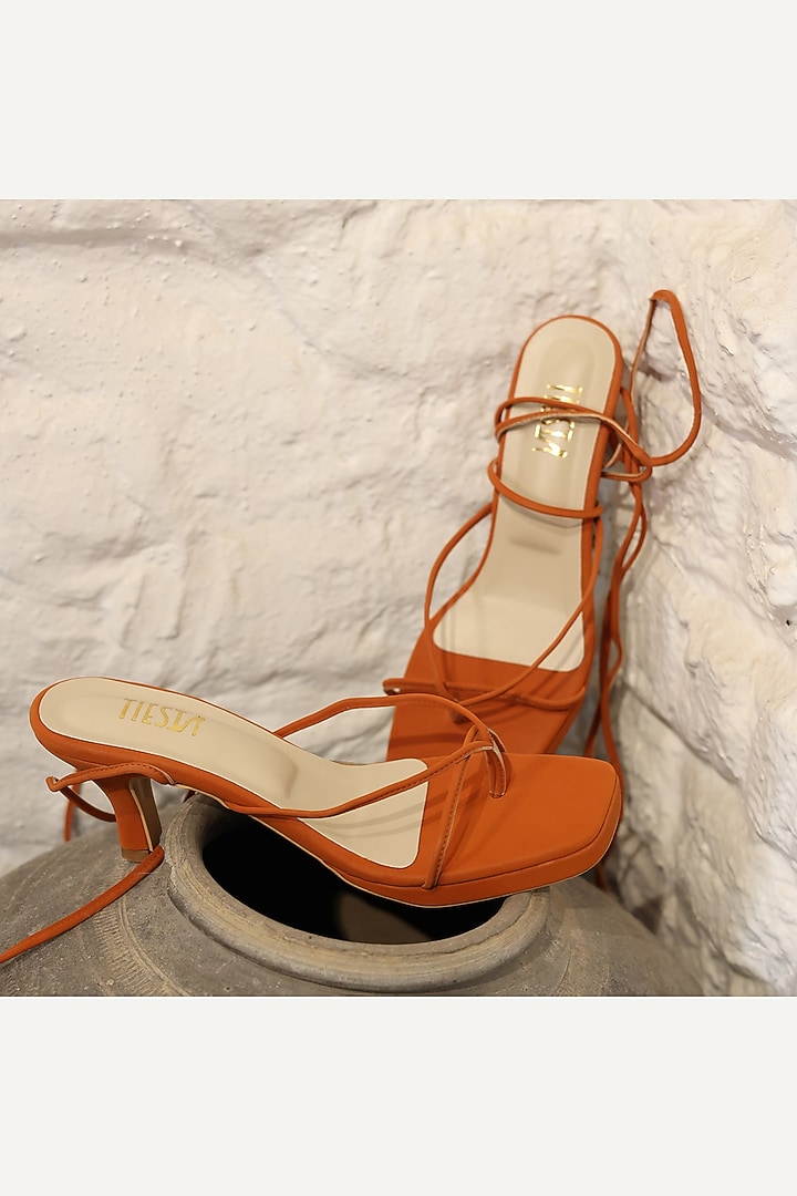 Tan Faux Leather Heels by TIESTA at Pernia's Pop Up Shop
