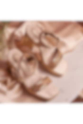 Gold Faux Leather Hand Embroidered Block Heels by TIESTA at Pernia's Pop Up Shop