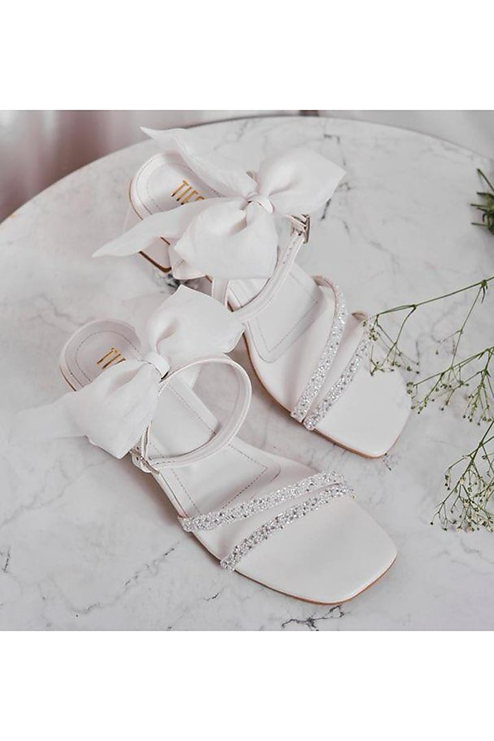 White Faux Leather Heels by TIESTA at Pernia's Pop Up Shop