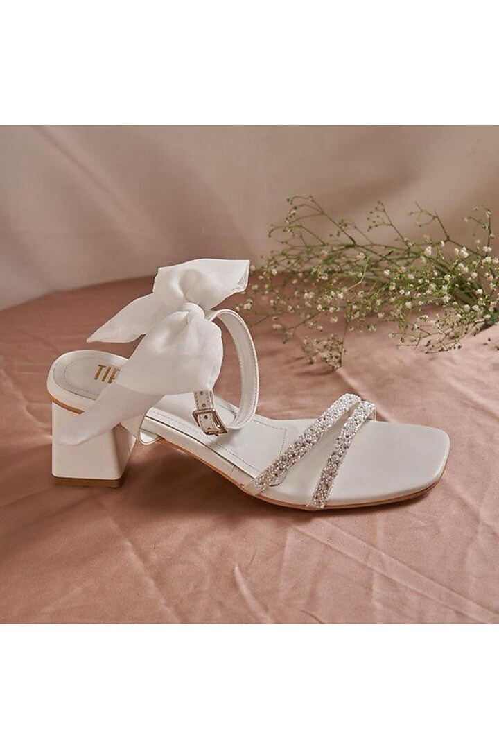 White Faux Leather Heels by TIESTA at Pernia's Pop Up Shop