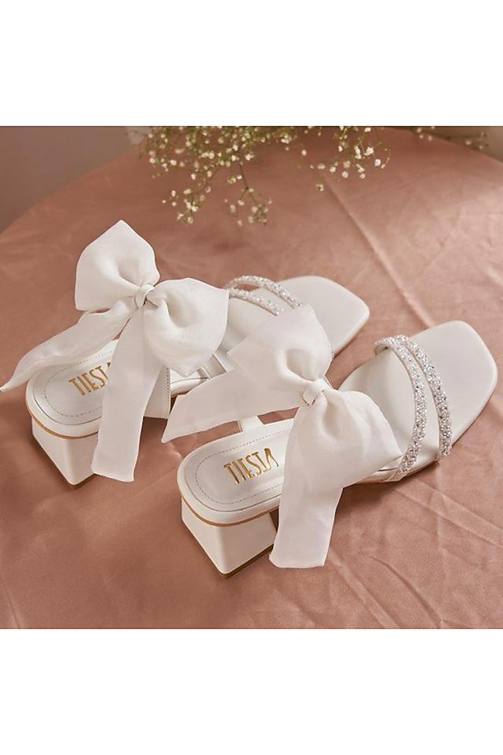 White Faux Leather Heels by TIESTA at Pernia's Pop Up Shop