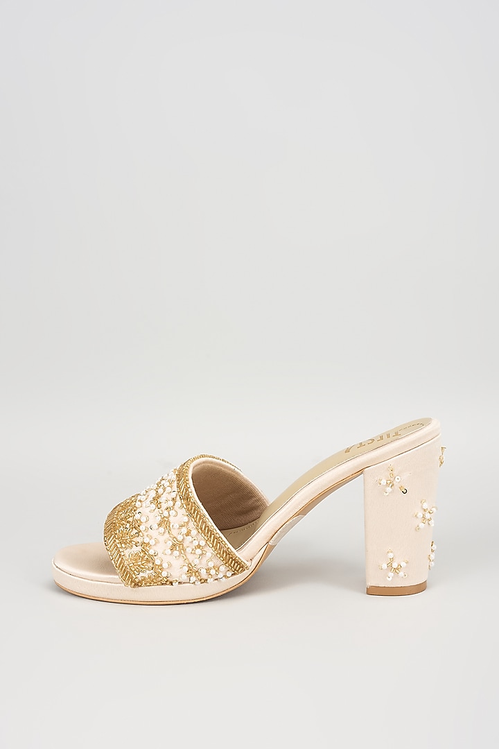Rose Gold Faux Leather Heels by TIESTA at Pernia's Pop Up Shop