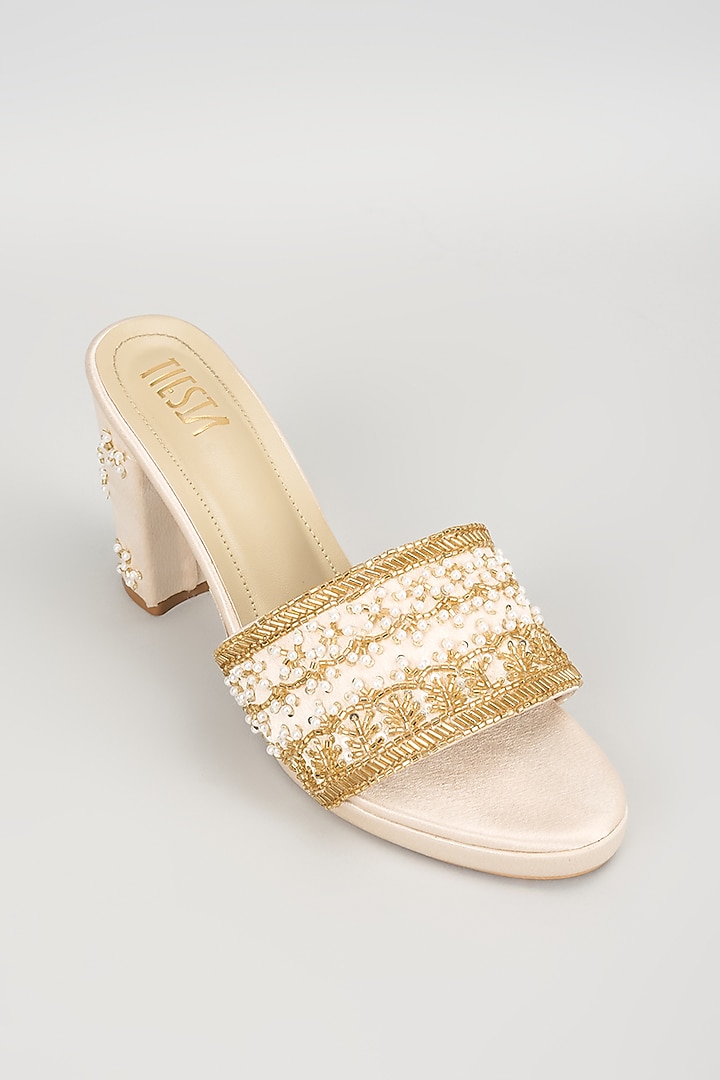 Rose Gold Faux Leather Heels by TIESTA at Pernia's Pop Up Shop