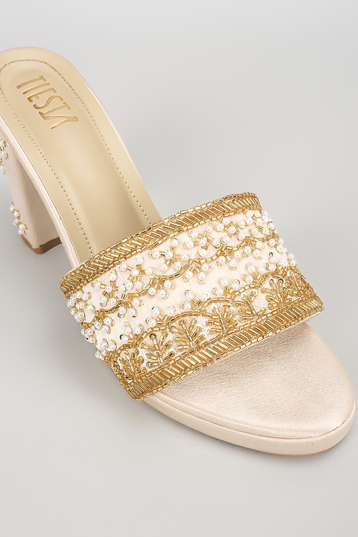 Rose Gold Faux Leather Heels by TIESTA at Pernia's Pop Up Shop