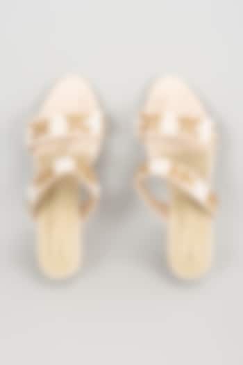 White Suede Pearl Work Block Heels by TIESTA at Pernia's Pop Up Shop