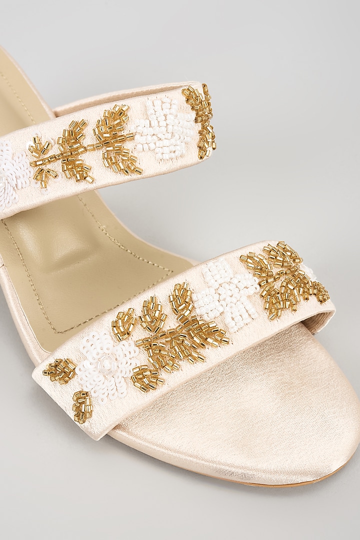 White Suede Pearl Work Block Heels by TIESTA at Pernia's Pop Up Shop