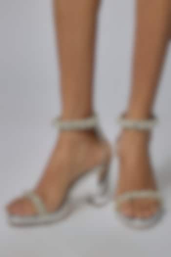 Grey Satin Pearl Work Heels by TIESTA at Pernia's Pop Up Shop