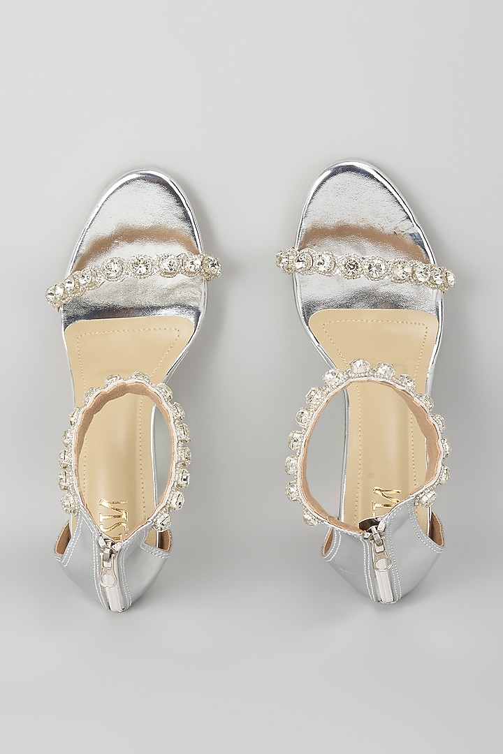 Grey Satin Pearl Work Heels by TIESTA at Pernia's Pop Up Shop