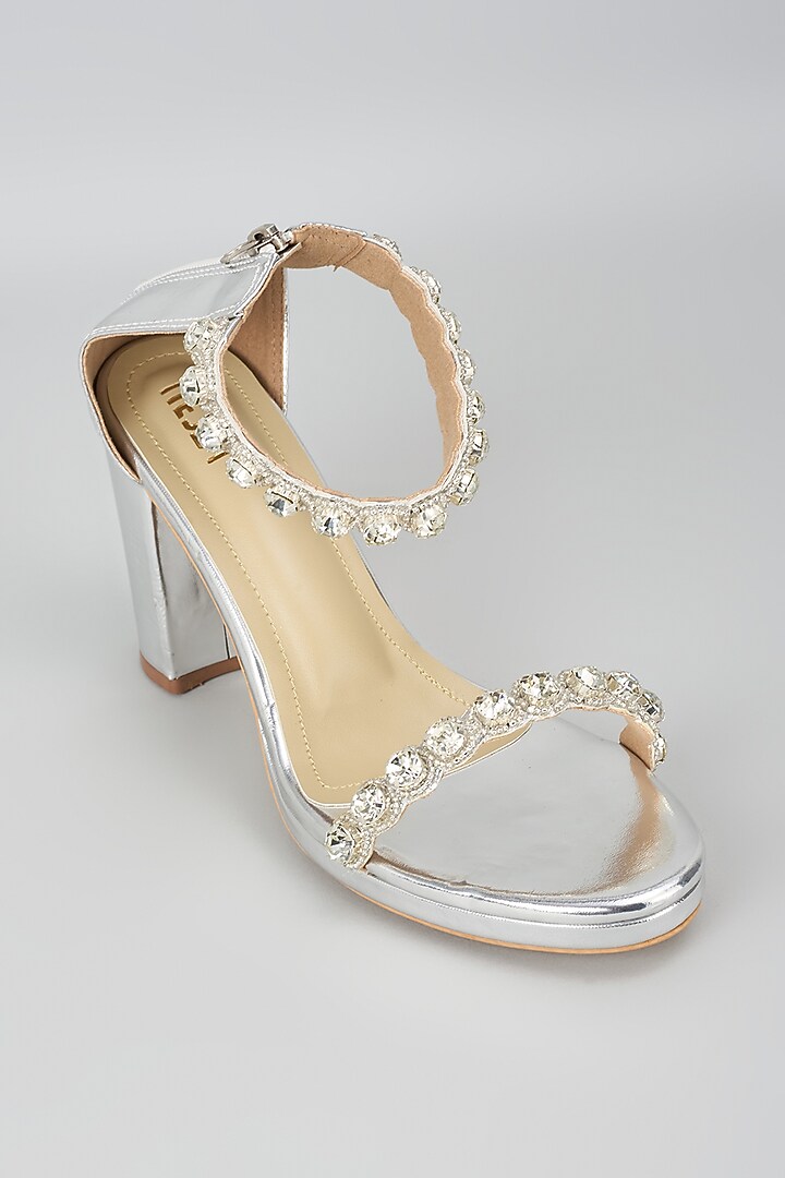 Grey Satin Pearl Work Heels by TIESTA at Pernia's Pop Up Shop