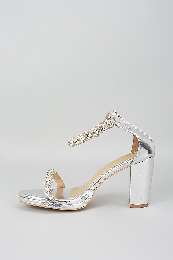 Grey Satin Pearl Work Heels by TIESTA at Pernia's Pop Up Shop