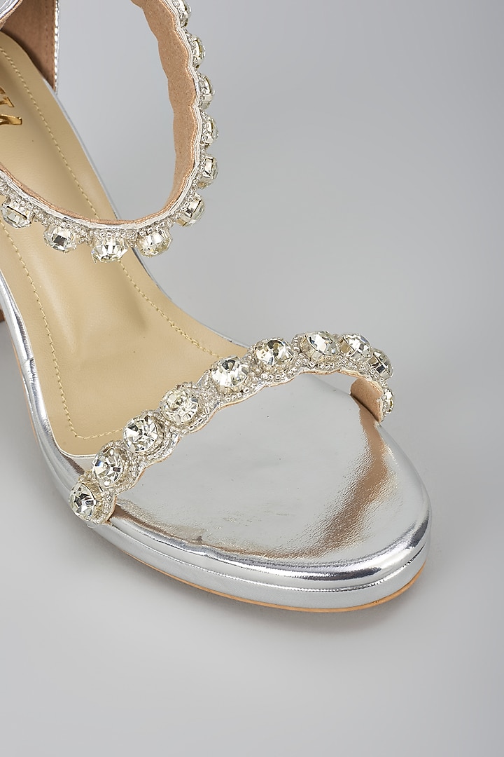 Grey Satin Pearl Work Heels by TIESTA at Pernia's Pop Up Shop