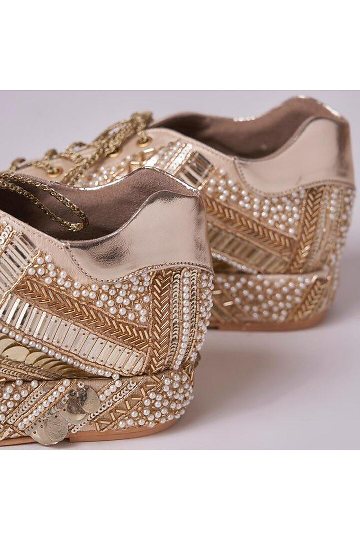 Gold Faux Leather Sneakers by TIESTA at Pernia's Pop Up Shop