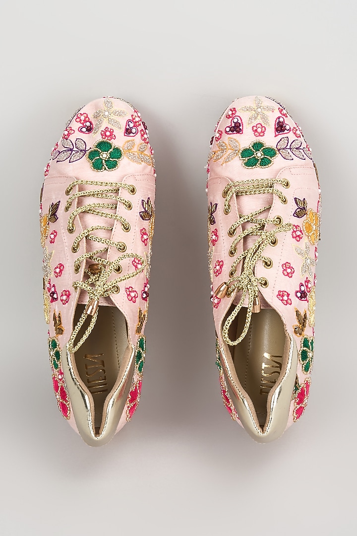 Pink Satin Sneaker Wedges by TIESTA at Pernia's Pop Up Shop